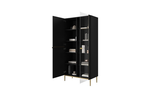 High Cabinet Display Cabinet Nicole, matt black, gold legs