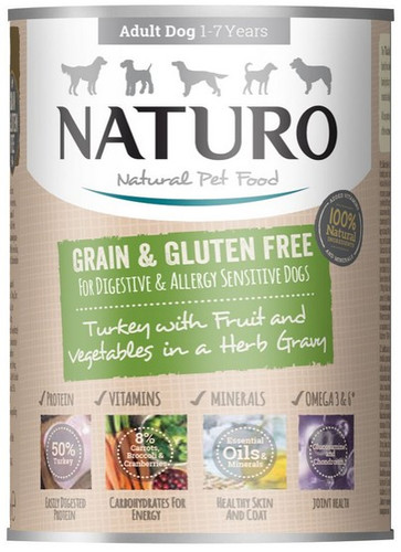 Naturo Adult Dog Wet Food Grain & Gluten Free Turkey in a Herb Gravy 390g