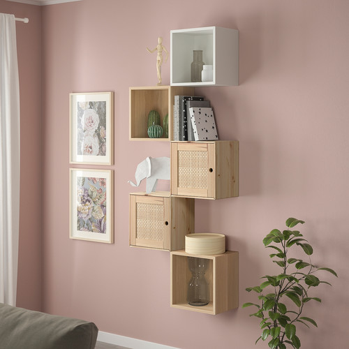EKET / VÄLJARE Wall-mounted storage combination, multicolour/pine, 70x25x175 cm