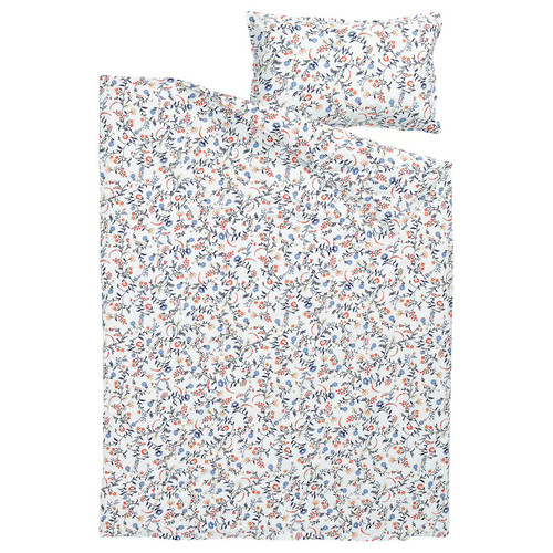 BRUDKRUSBÄR Duvet cover and pillowcase, white multicolour/floral pattern, 150x200/50x60 cm