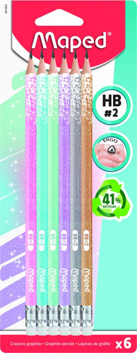 Maped Pencil with Eraser Glitter HB 12pcs