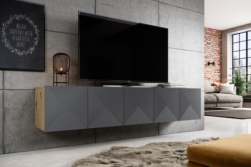Wall-Mounted TV Cabinet Asha 200 cm, artisan/rivier stone mat