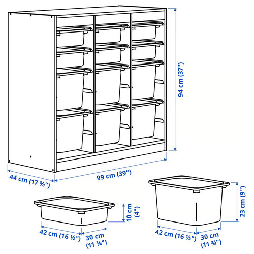 TROFAST Storage combination with boxes, room divider/white light blue, 99x44x94 cm