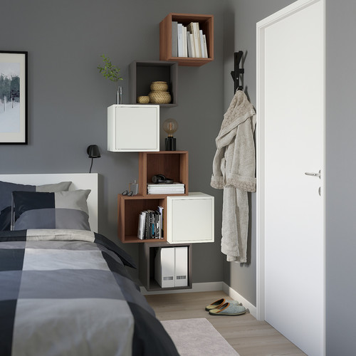 EKET Wall-mounted cabinet combination, walnut effect/white dark grey, 80x35x210 cm