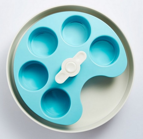 Spin Interactive Slow Feed Bowl for Dogs - Palette/Spin, white-blue