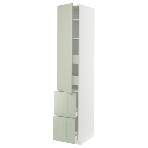 METOD / MAXIMERA Hi cab w shlvs/4 drawers/dr/2 frnts, white/Stensund light green, 40x60x220 cm
