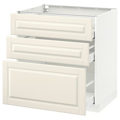 METOD / MAXIMERA Base cabinet with 3 drawers, white, Bodbyn off-white, 80x60 cm
