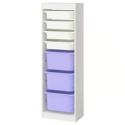 TROFAST Storage combination with boxes, white white/lilac, 46x30x145 cm