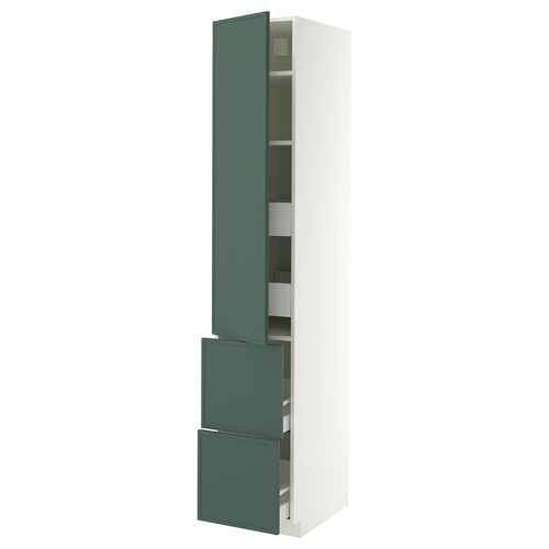 METOD/MAXIMERA Hi cab w shlvs/4 drawers/dr/2 frnts, white/Aspudden dark grey-green, 40x60x220 cm
