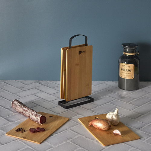 Bamboo Cutting & Serving Boards, Set of 6 with Stand