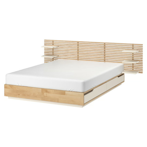 MANDAL Bed frame with headboard, birch/white, 160x202 cm