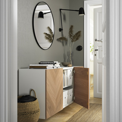 BESTÅ Wall-mounted cabinet combination, white/Hedeviken oak veneer, 180x42x64 cm