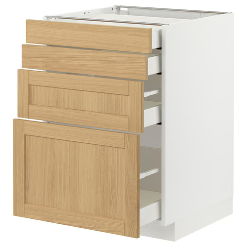 METOD / MAXIMERA Base cab 4 frnts/4 drawers, white/Forsbacka oak, 60x60 cm