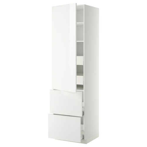 METOD / MAXIMERA Hi cab w shlvs/4 drawers/dr/2 frnts, white/Ringhult white, 60x60x220 cm