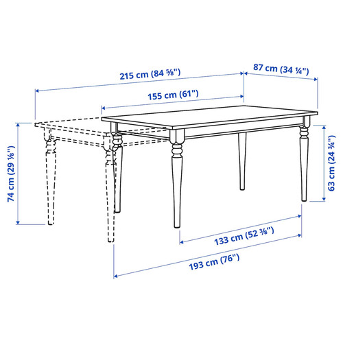 INGATORP Extendable table, black, 155/215x87 cm