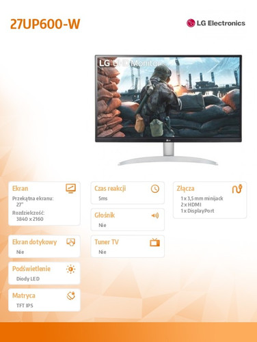 LG 27" Monitor UHD IPS VESA Display HDR 400 27UP600-W