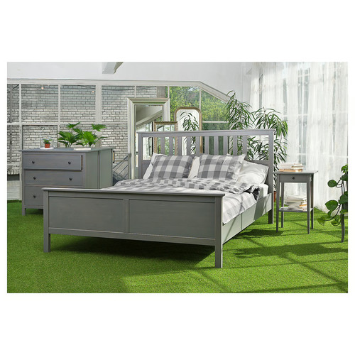 HEMNES Bed frame with mattress, grey stained/Valevåg, 160x200 cm