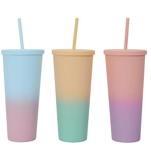 Cup with Straw Tie-Dye, orange-pink