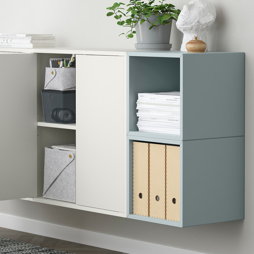 EKET Wall-mounted cabinet combination, white/light grey-blue, 175x35x70 cm