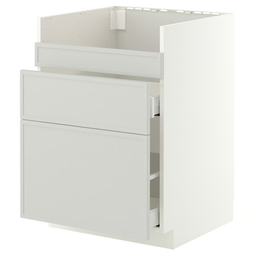 METOD/MAXIMERA Base cb f HAVSEN snk/3 frnts/2 drws, white/Aspudden light grey, 60x60 cm