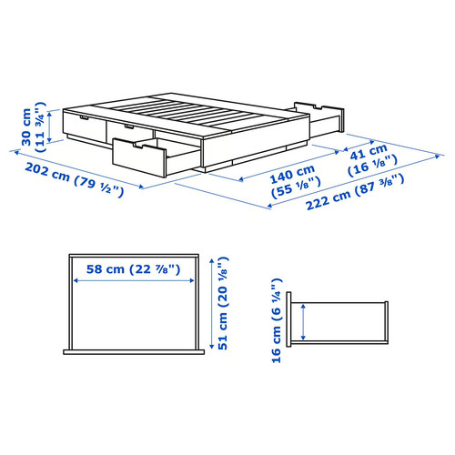 NORDLI Bed frame with storage and mattress, white/Valevåg extra firm, 140x200 cm