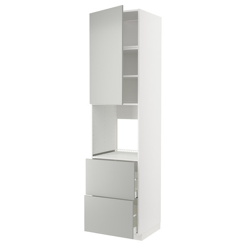 METOD / MAXIMERA High cabinet f oven+door/2 drawers, white/Havstorp light grey, 60x60x240 cm