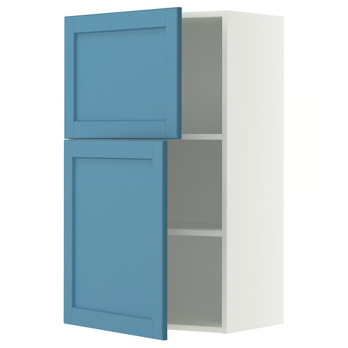 METOD Wall cabinet with shelves/2 doors, white/Lerhyttan blue, 60x100 cm