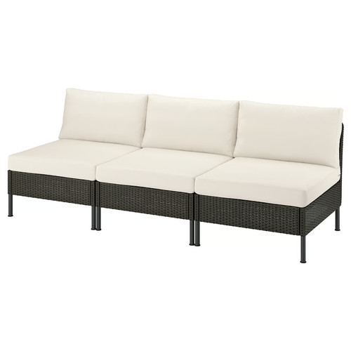 VITTSKÄR 3-seat modular sofa, outdoor plastic rattan dark grey/Frösön/Duvholmen beige
