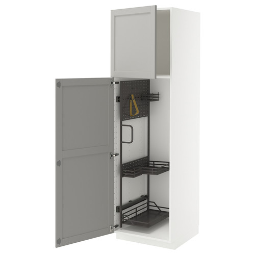 METOD High cabinet with cleaning interior, white/Lerhyttan light grey, 60x60x200 cm