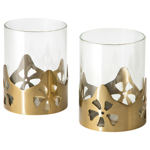 AROMATISK Tealight holder, glass/gold-colour, 9 cm