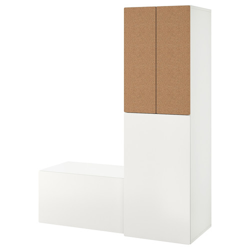 SMÅSTAD Wardrobe with pull-out unit, white cork/with storage bench, 150x57x196 cm