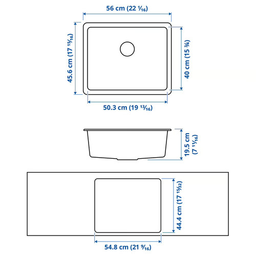 KILSVIKEN Inset sink, 1 bowl, black quartz composite, 56x46 cm