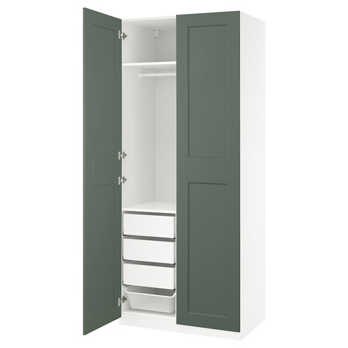 PAX / GRIMO Wardrobe combination, white/grey-green, 100x60x236 cm