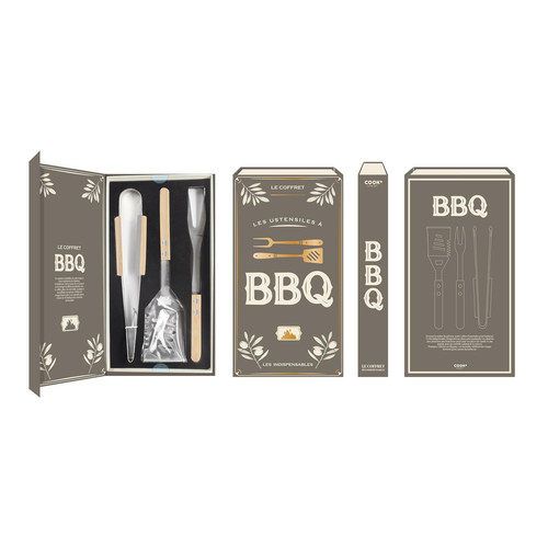 BBQ Grill Serving Tool Set, Cookbook Case, 3 pieces