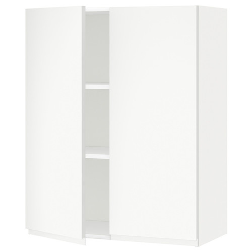 METOD Wall cabinet with shelves/2 doors, white/Voxtorp matt white, 80x100 cm