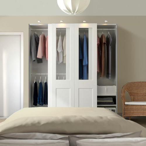 PAX / GRIMO Wardrobe with sliding doors, white/clear glass white, 200x66x201 cm