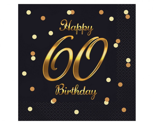 Napkins Happy 60 Birthday, black/gold, 33x33cm, 20pcs
