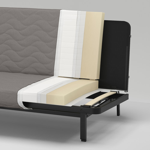 NYHAMN 3-seat sofa-bed, with foam mattress, Knisa grey/beige
