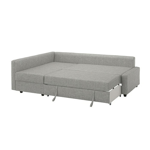 FRIHETEN Corner sofa-bed with storage, with extra back cushions/Faringe light grey