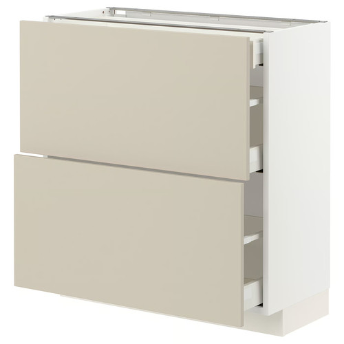 METOD / MAXIMERA Base cab with 2 fronts/3 drawers, white/Havstorp beige, 80x37 cm