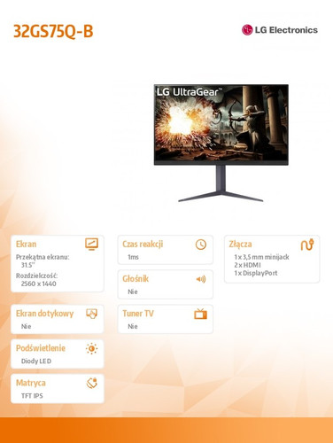 LG 32" Monitor 32GS75Q-B QHD UltraGear 180Hz 1ms DP HDMI
