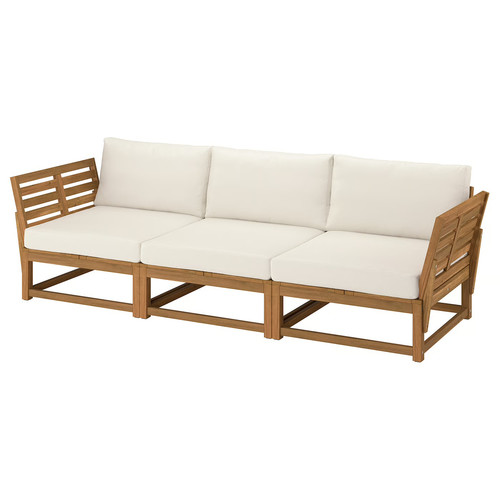 NÄMMARÖ 3-seat modular sofa, outdoor armrests/light brown stained Frösön/Duvholmen beige, 264 cm