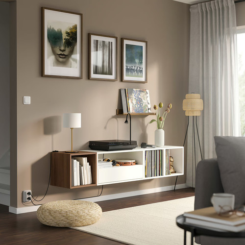 EKET Media storage combination, white/brown walnut effect, 175x35x35 cm