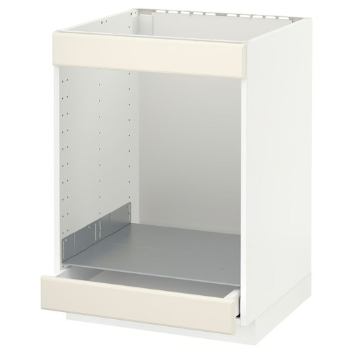 METOD/MAXIMERA Base cab for hob+oven w drawer, white, Bodbyn off-white, 60x60 cm