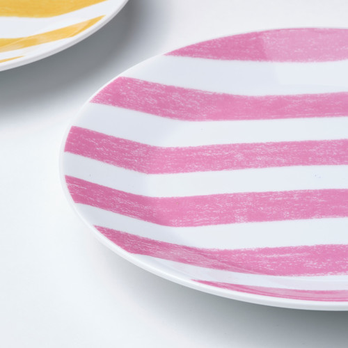 KLIPPAKLEJA Side plate, patterned/yellow pink, 15 cm, 2 pack