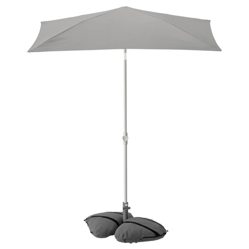 LILLEÖ / IGGÖN Parasol with base, grey/dark grey, 150x100 cm