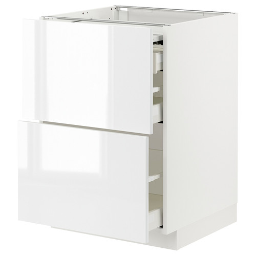 METOD / MAXIMERA Bc w pull-out work surface/3drw, white/Ringhult white, 60x60 cm