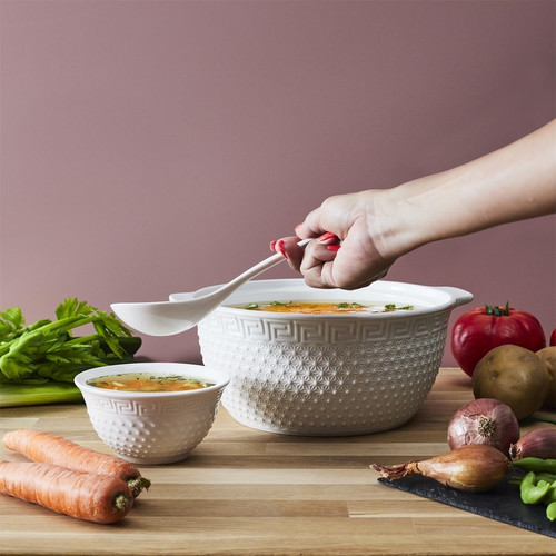 Soup Vase, Spoon & 6 Bowls