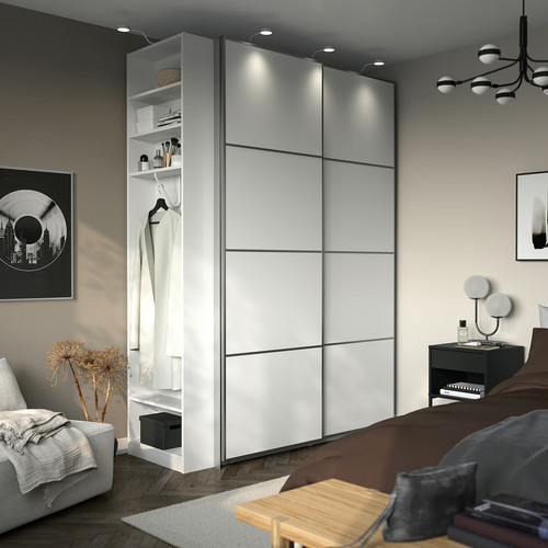 PAX / MEHAMN Wardrobe with sliding doors, white aluminium/white white, 170x66x236 cm