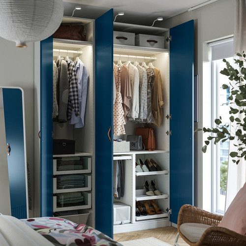 PAX / FYRUDDEN Wardrobe combination, white/blue, 150x60x236 cm